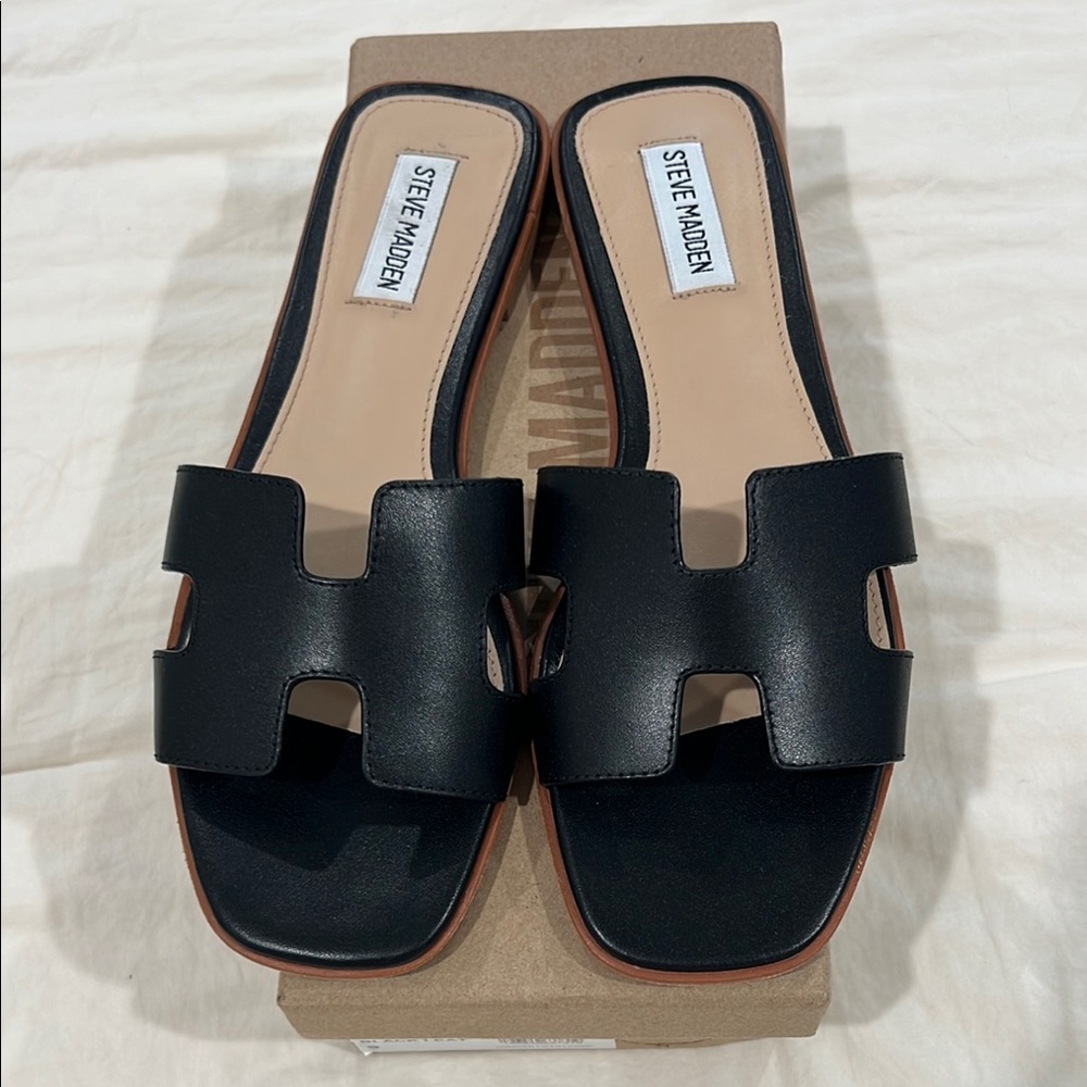 Steve Madden Black Slide Sandals with H Cut-Out